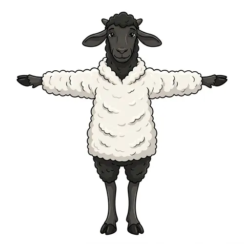 Cartoon Black Sheep T-Pose - Unique 2D Art