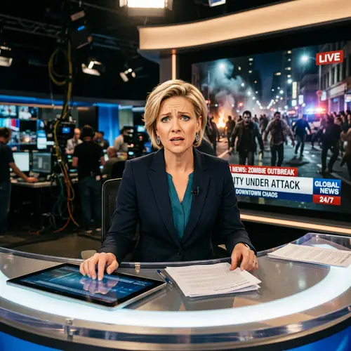 News Anchor Reports on Zombie Crisis