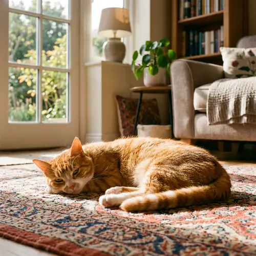 Mysterious Orange Cat Basking in Sunlight | Cozy Living Room