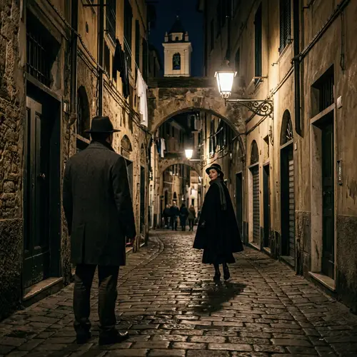 Mysterious Woman in Nighttime Genoa