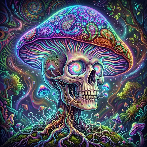 Trippy Mushroom and Skull Art