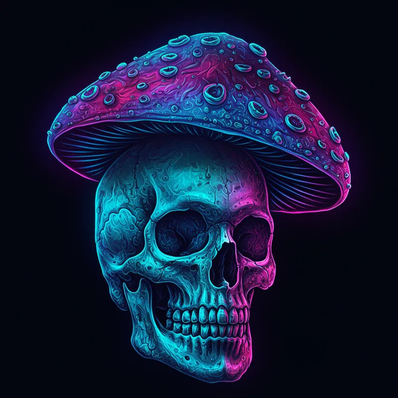 Trippy Mushroom and Skull Art