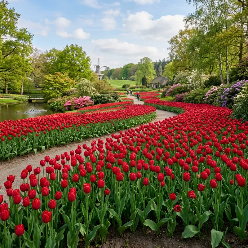 Breathtaking Red Tulip Gardens in Full Bloom