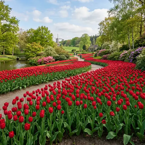 Breathtaking Red Tulip Gardens in Full Bloom