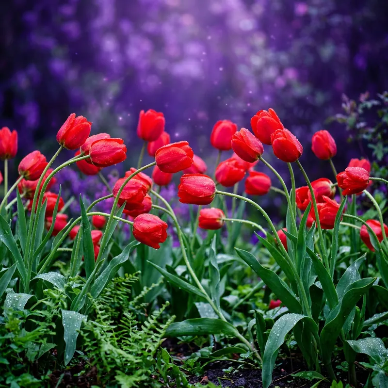 Vibrant Red Tulips on a Purple Background