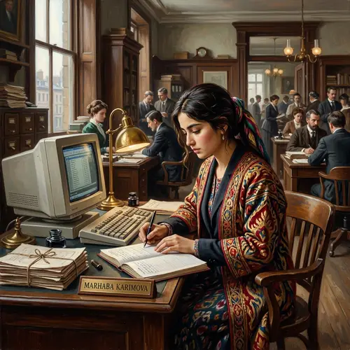 Late 19th-Century European Realism Oil Painting of a Tajik Girl at Corporate Office