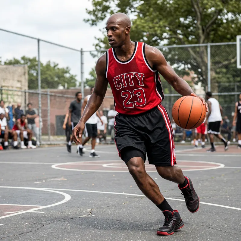 Michael Jordan: Legendary Basketball Player Dribbling on Court