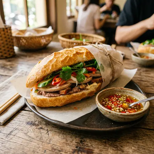 Traditional Vietnamese Bánh Mì Sandwich