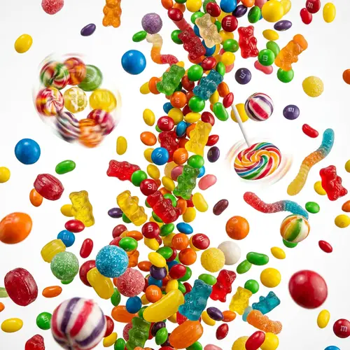 Colorful Candies Display | Vibrant & Dynamic Freeze Frame