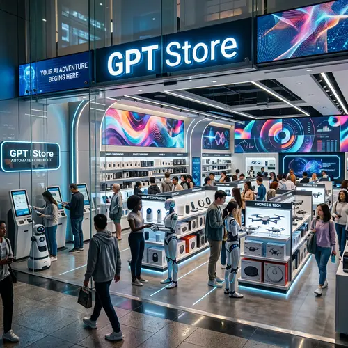 Futuristic GPT Store with Next-Gen Tech Gadgets