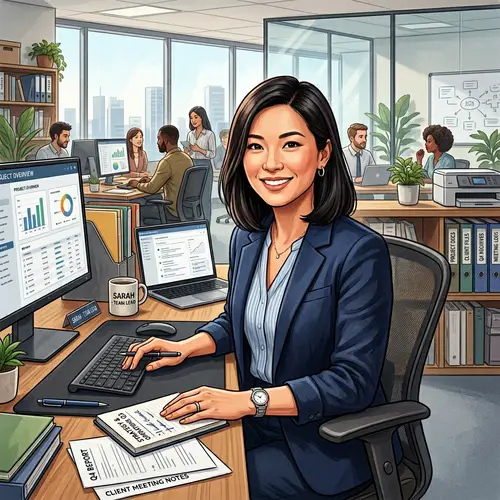 Professional Office Environment with Dedicated Asian Woman