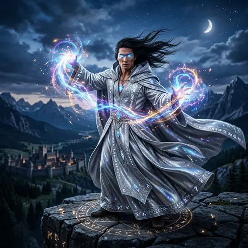 Asian Grand Wizard with Bright Glowing Eyes | Magical Scene