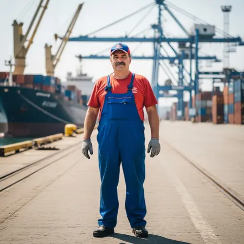 Friendly Dock Worker in Blue Overalls