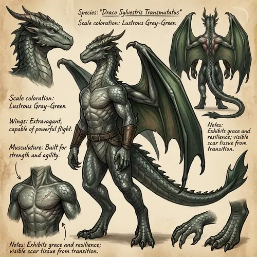 Gray-Green Dragon Trans-Male: Detailed Reference Sheet