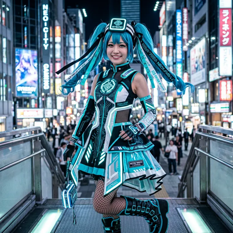 Futuristic Miku Nkano in Teal Blue Hair Dress