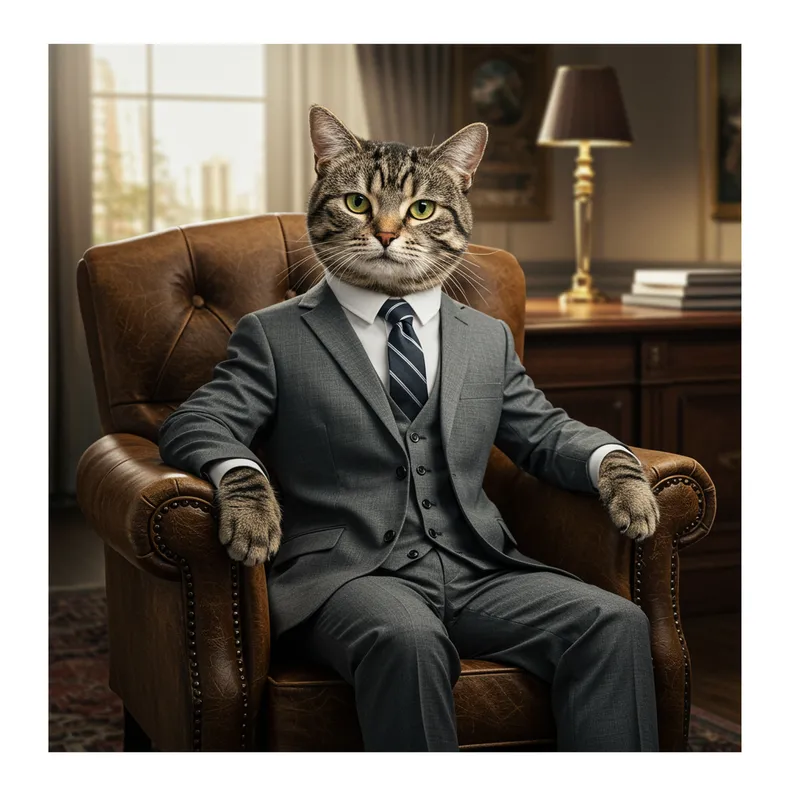 Realistic Tabby Cat in a Suit