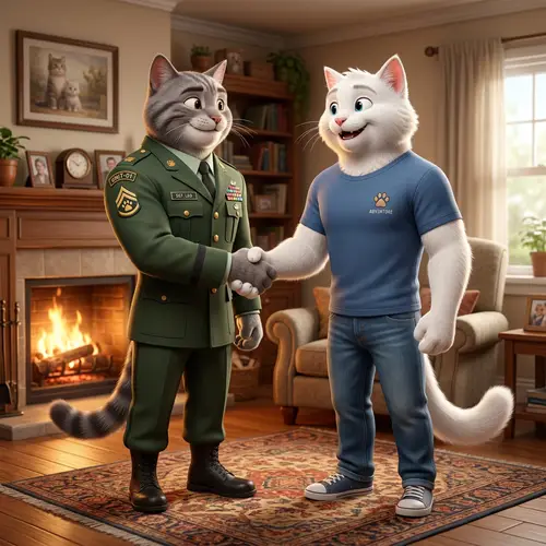 Heartwarming 3D Pixar-Style Cat Scene