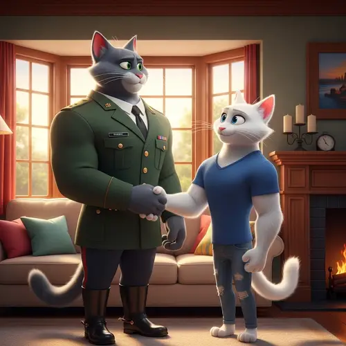 Heartwarming 3D Pixar-Style Cat Scene