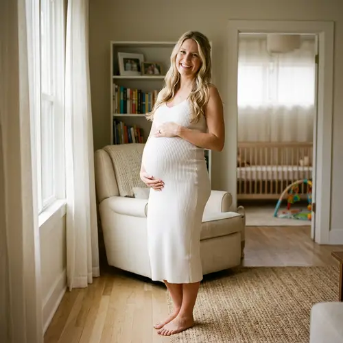 Caucasian Pregnant Woman 42 Weeks | Long Blonde Hair