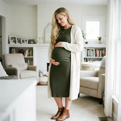 Stylish 42 Week Pregnant Woman with Long Blonde Hair