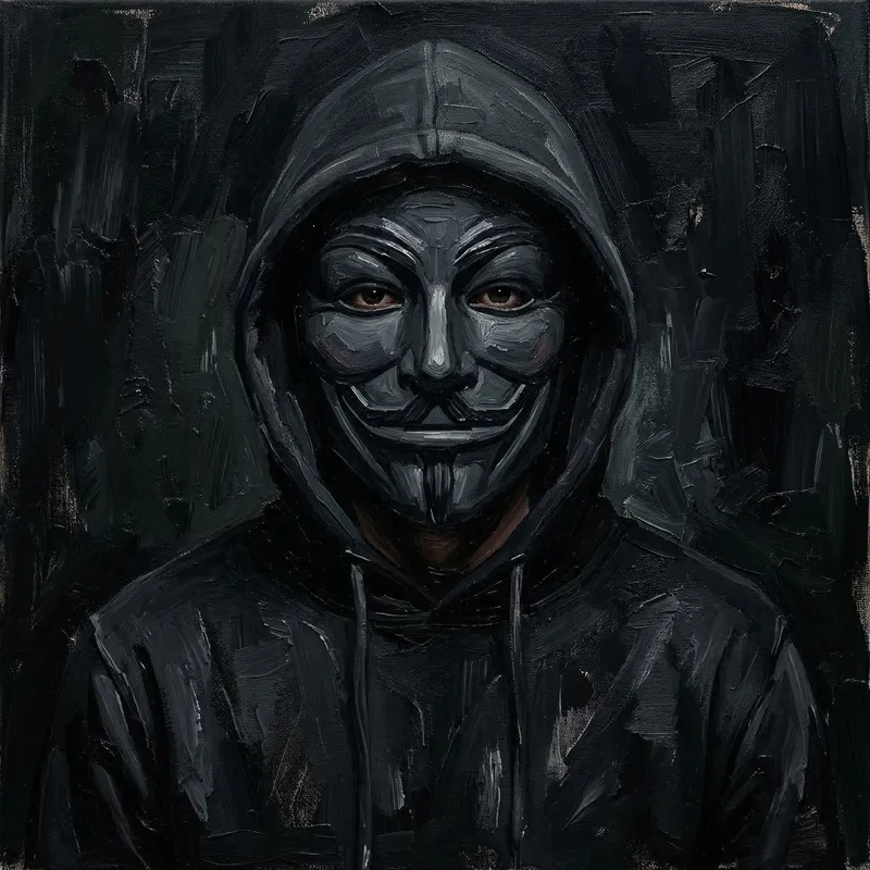 Portrait of a Hooded Man in Hacker Mask Art