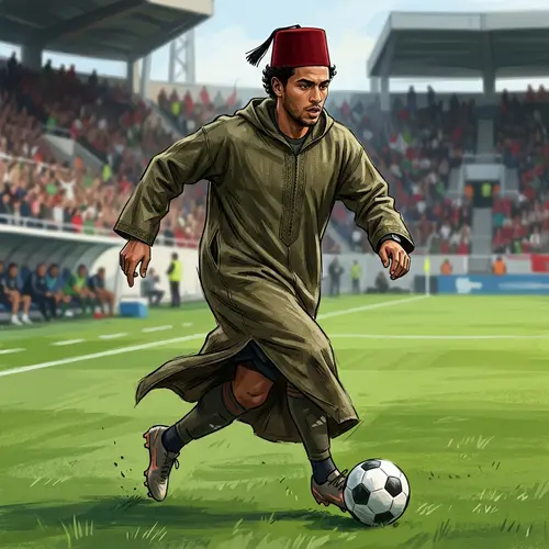 Professional South American Soccer Player in Moroccan Jalaba and Fez