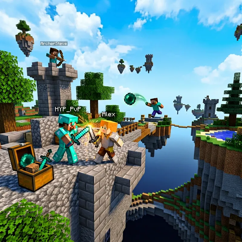 Hypixel SkyWars Minecraft Thumbnail: Intense Battle on Floating Island