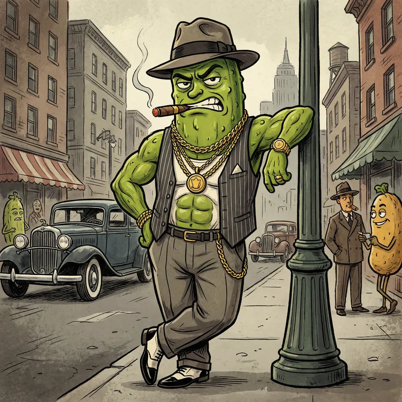 Cartoon Bowlegged Gangster Dill Pickle Art