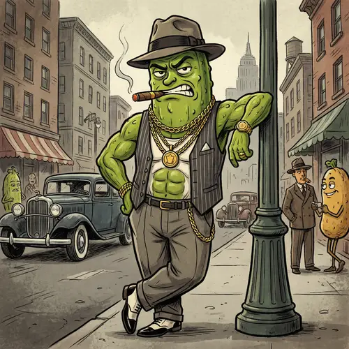 Cartoon Bowlegged Gangster Dill Pickle Art