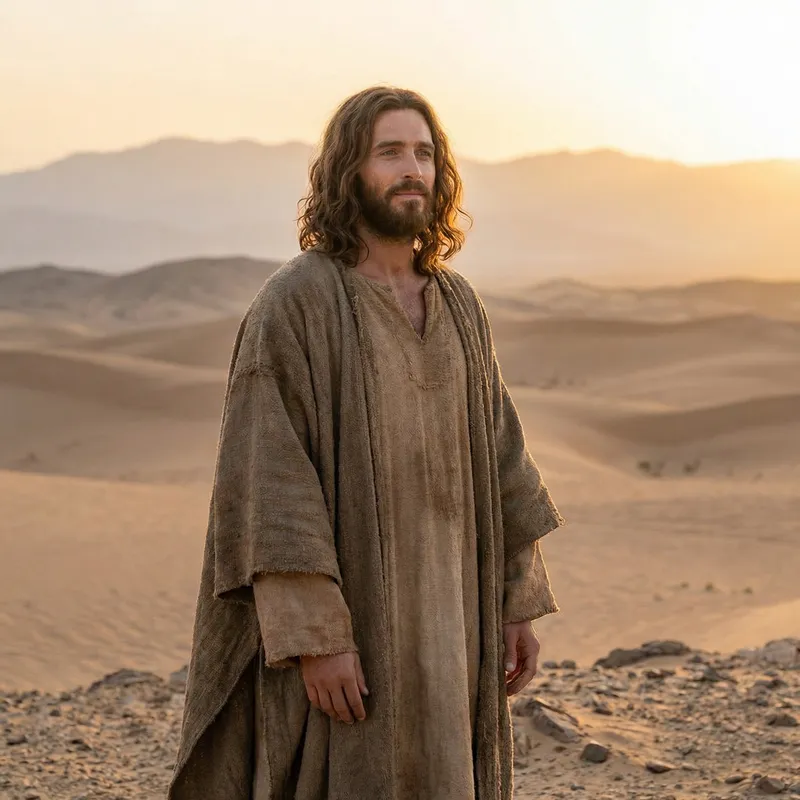 Jesus de Nazareth: Serene Figure in Timeless Setting