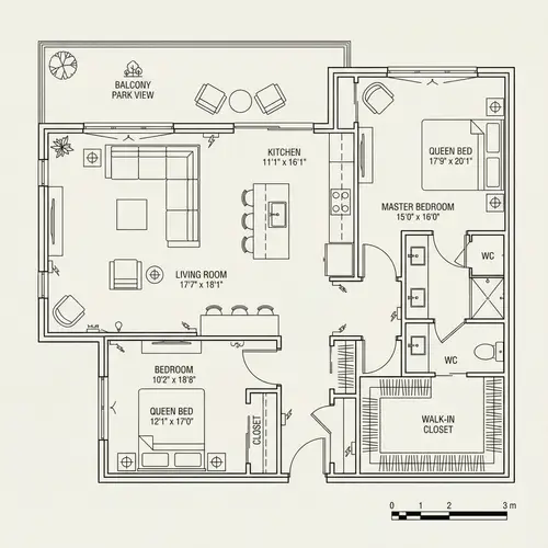 Architecturally Accurate Two-Bedroom Apartment Floor Plan