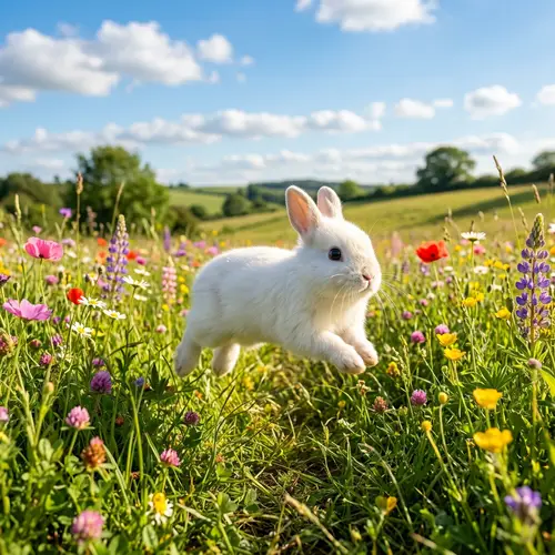 Joyful Rabbit Hopping in Lush Meadow | Wildlife Photography