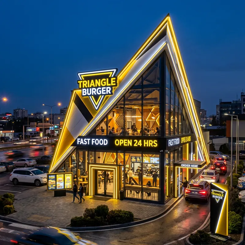 Unique Triangle-Shaped Fast Food Restaurant
