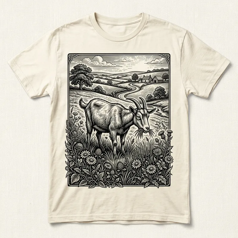 Vintage Goat T-Shirt Design | Pastoral Serenity