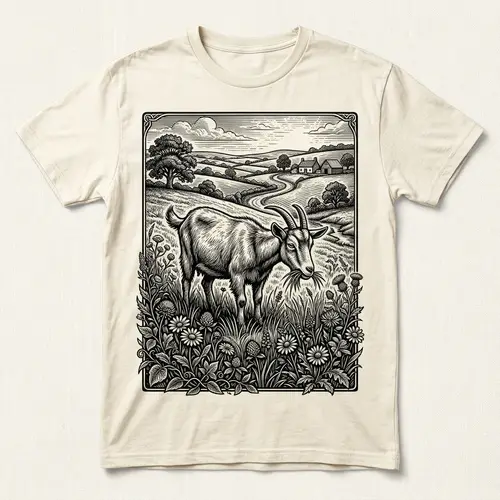 Vintage Goat T-Shirt Design | Pastoral Serenity