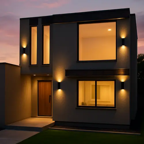Stunning Modern House Facade with Sunset Lighting