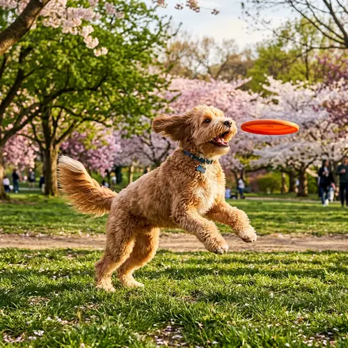 Playful Pooch Enjoying Day in the Park - Dog Catching Frisbee