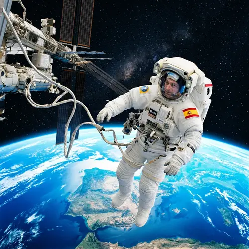 Spanish Astronaut in Outer Space: Mystical Cosmic Scene