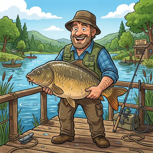 Cartoon Style Man with Big Carp