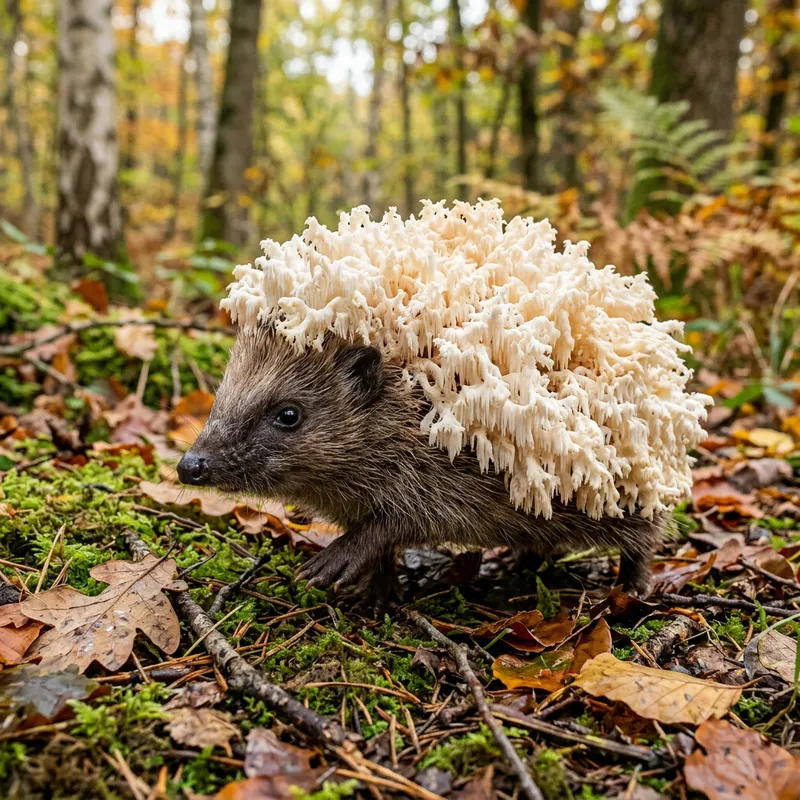 European Hedgehog Carrying Comb Tooth Fungus European Hedgehog Carrying Comb Tooth Fungus