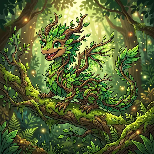 Whimsical Forest Dragon Art - Vibrant Digital Fantasy