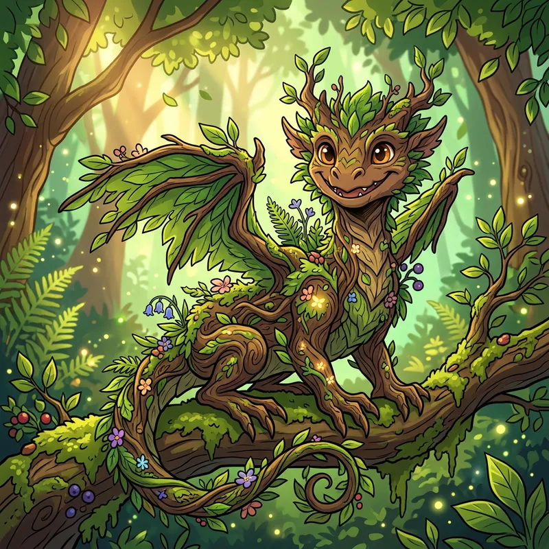 Whimsical Forest Dragon Art - Digital Fantasy Creation