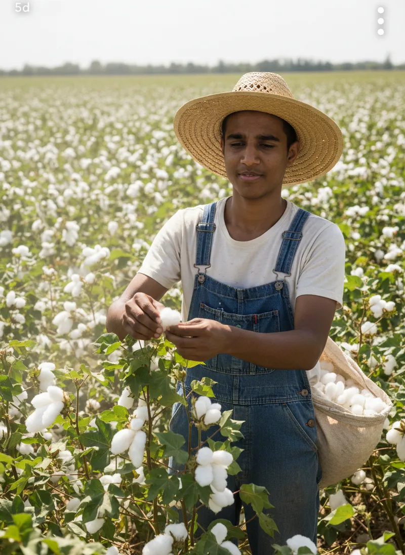 Dedicated Farmer Working in Cotton Field
