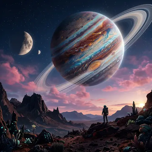 Explore a Vibrant Gas Giant Planet with Moons