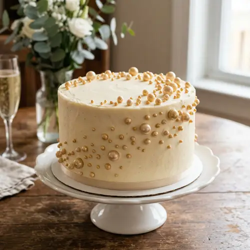 Chic Cream Cake with Gold Candy Pearls