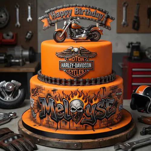 Edgy Harley-Davidson Motorcycle Birthday Cake
