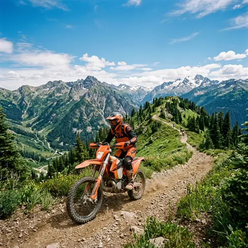 Orange Enduro Motorcycle in Mountain Landscape