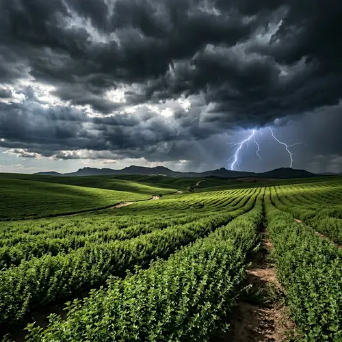 Dramatic Oregano Fields: Shadows, Lightning & Resilience
