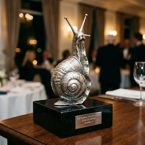 Realistic Silver Snail Trophy with Black Base