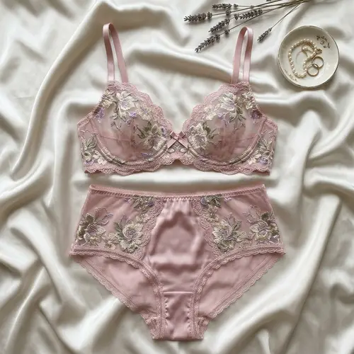 Tasteful Lace Lingerie Set in Soft Pastel Color